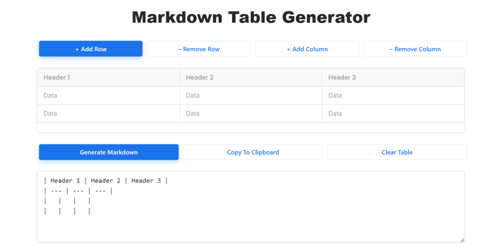 Markdown Table Generator Tool